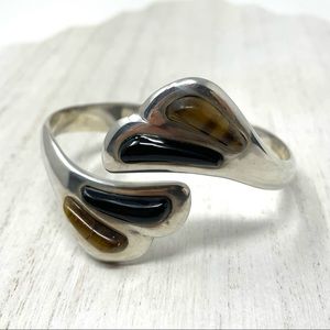 TAXCO Sterling, Onyx, Tiger’s Eye hinge bracelet, NWOT
